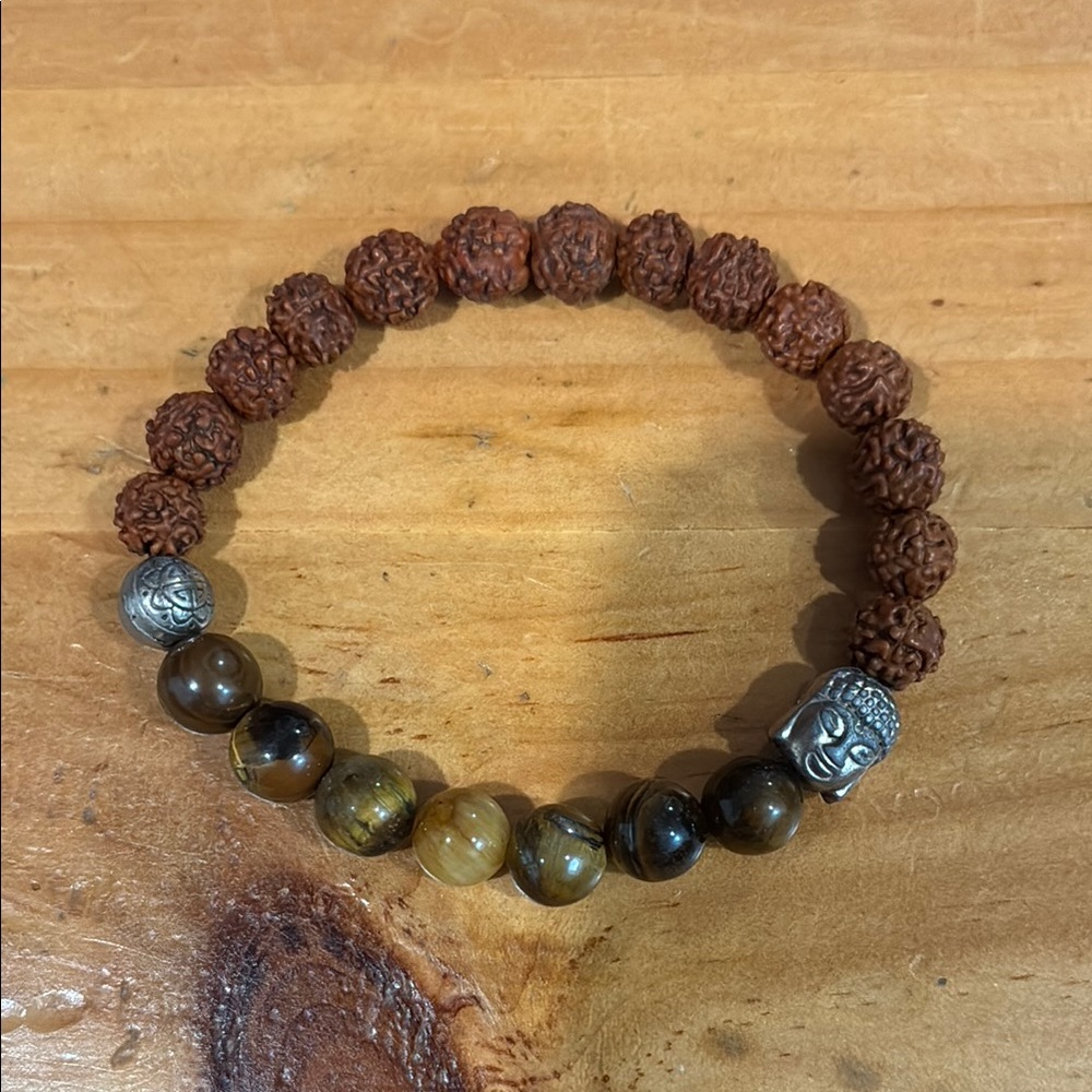 Brown and Silver Beaded Bracelet
